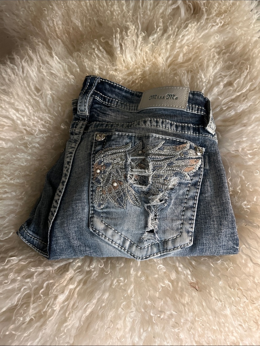 Miss Me Faded Blue Embroidered Bootcut Jeans